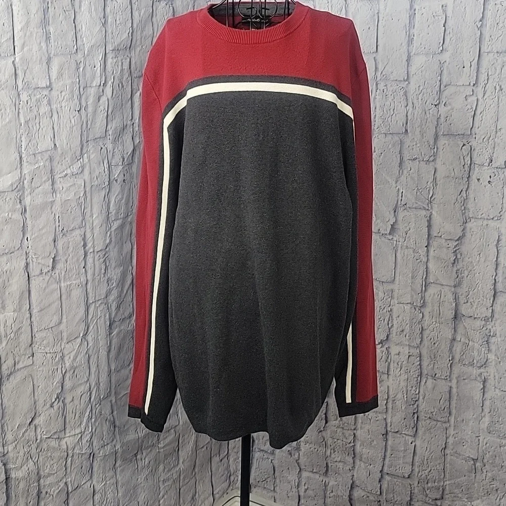 Eddie Bauer Men’s XL/TG Colorblock‎ Crewneck Sweater Red Gray Black